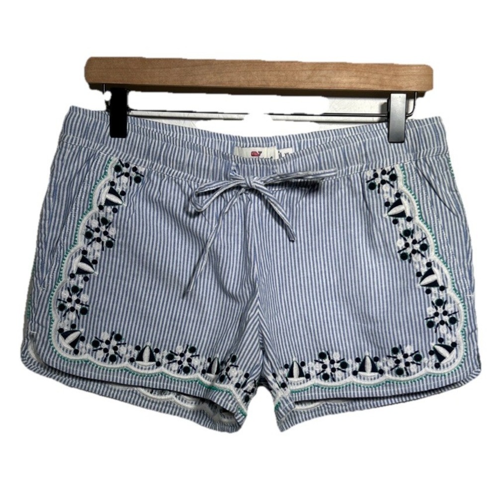 Vineyard Vines Nautical Embroidered Striped Shorts Blue White Women's Sz XS EUC